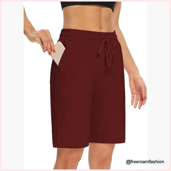 Loose Fit Yoga Shorts with Drawstring and 3 Pockets for Lounge and Active Wear - Picture 1 of 7